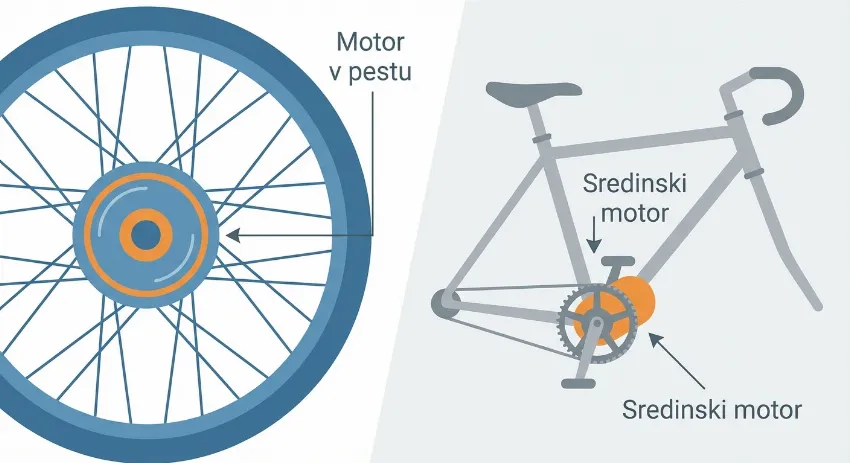 Grafični prikaz razlike med motorjem v pestu in sredinskim motorjem
