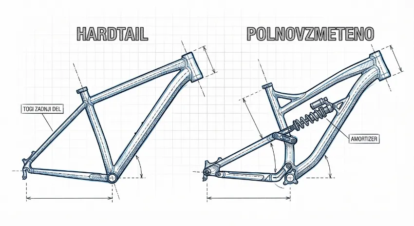 Primerjava geometrije hardtail in polnovzmetenega kolesa