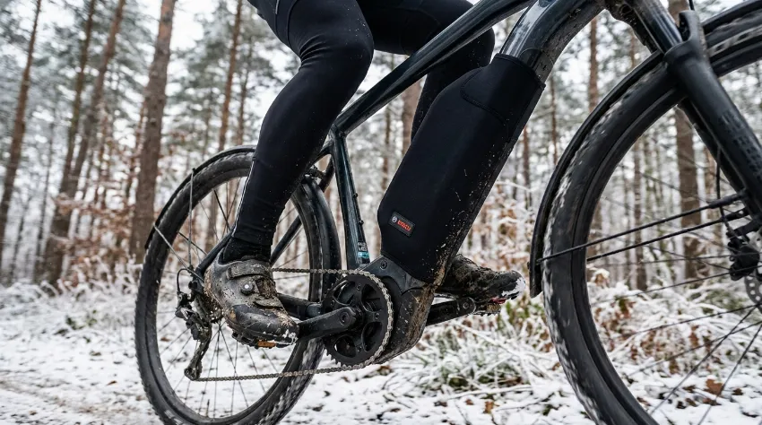 Električno kolo z neoprensko zaščito baterije med vožnjo