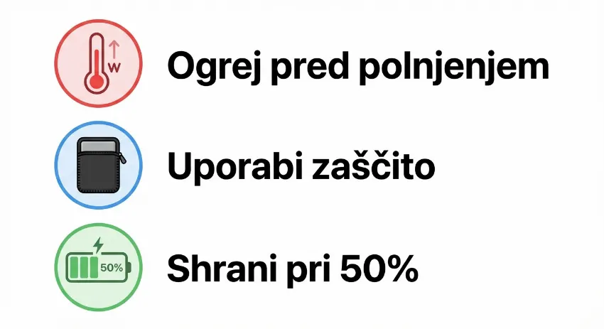 Infografika s ključnimi pravili za vzdrževanje baterije