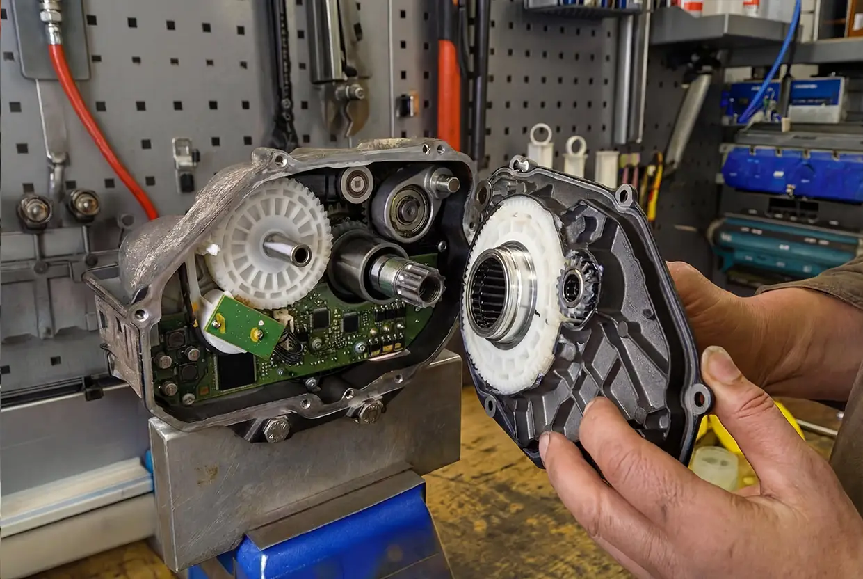 Serviser popravlja električno kolo v delavnici