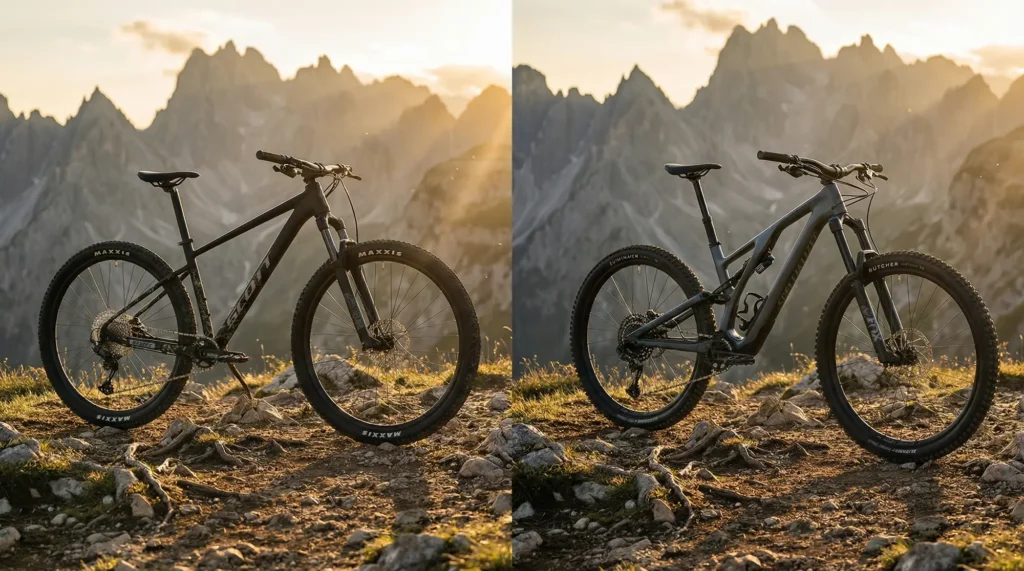 primerjava hardtail in polnovzmetenega gorskega kolesa na alpskem terenu