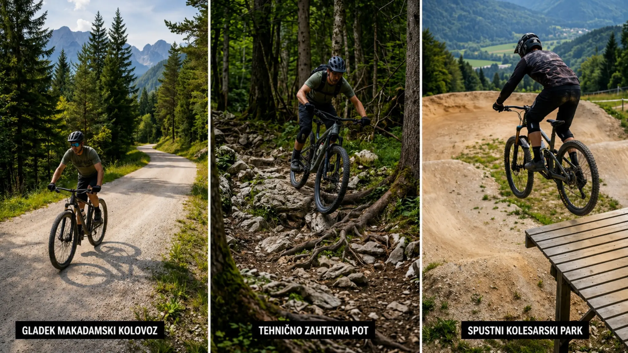 primerjava terena za gorsko kolo makadam trail in bike park za izbiro pravega vzmetenja