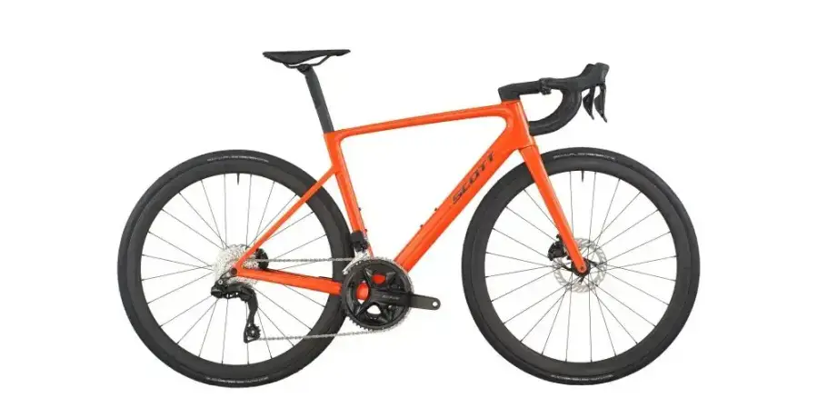 Lahko cestno kolo Scott Addict RC 30 2026 v barvi flame orange za vzpone