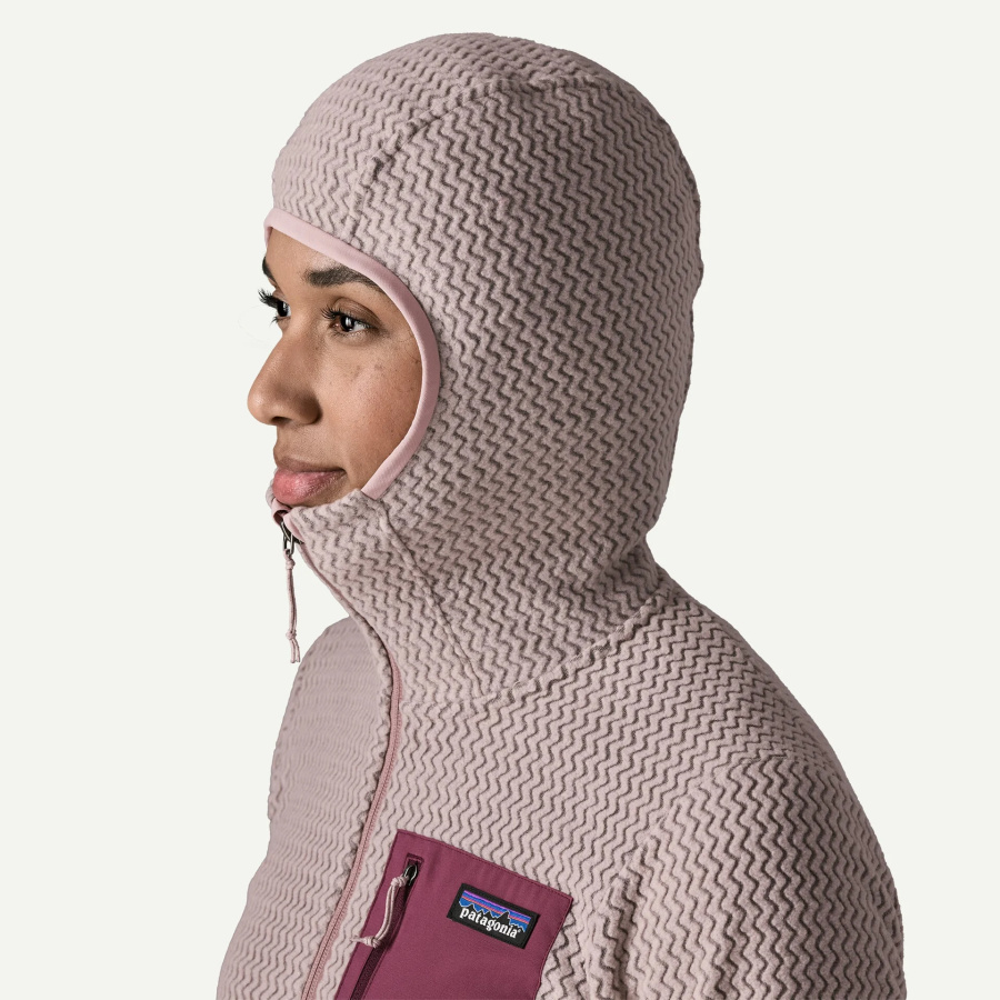 Ženska jopa Patagonia R1 Air Full-Zip Hoody Stingray Mauve - detajl kapuce