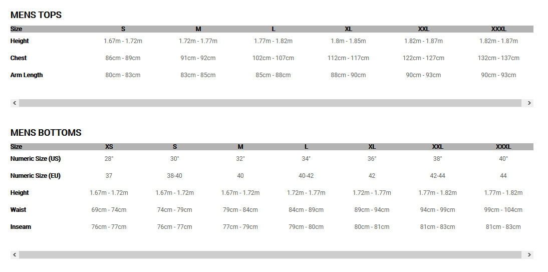 Tabela velikosti FOX